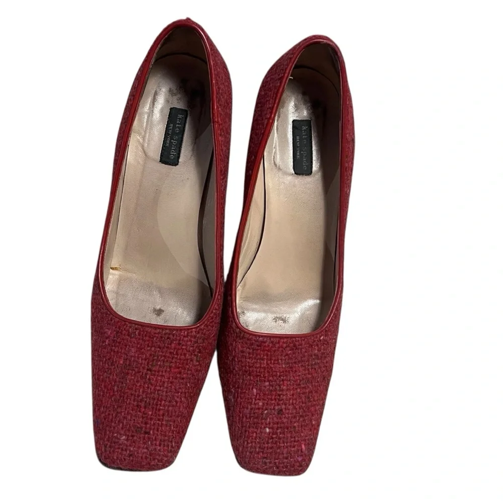 Kate Spade New YorkVintage Heels Pumps Square Toe Textured Red  Business‎ Casual